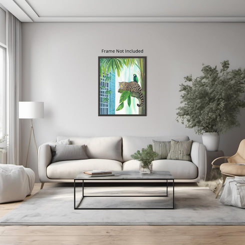 Posterizer-jungle scene with animals in urban city setting -2-Abstract & Modern Art-Art for Animal Lovers-Decor for Home & Office- unframed wall a...